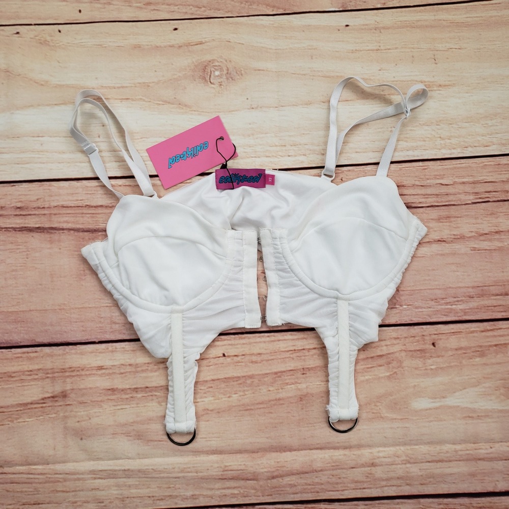 NEW Edikted Shirt‎ Corset Top White Cropped Hook & Eye Front Adjustable Straps